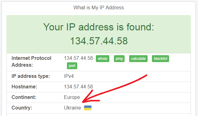 Checking which country the connection appears to come from